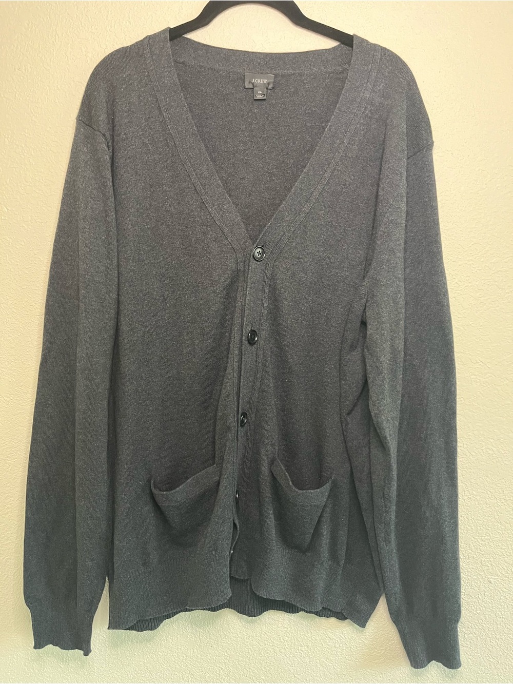 J. Crew Preppy Minimalist Grandpacore Gray V-Neck Button Cardigan XL